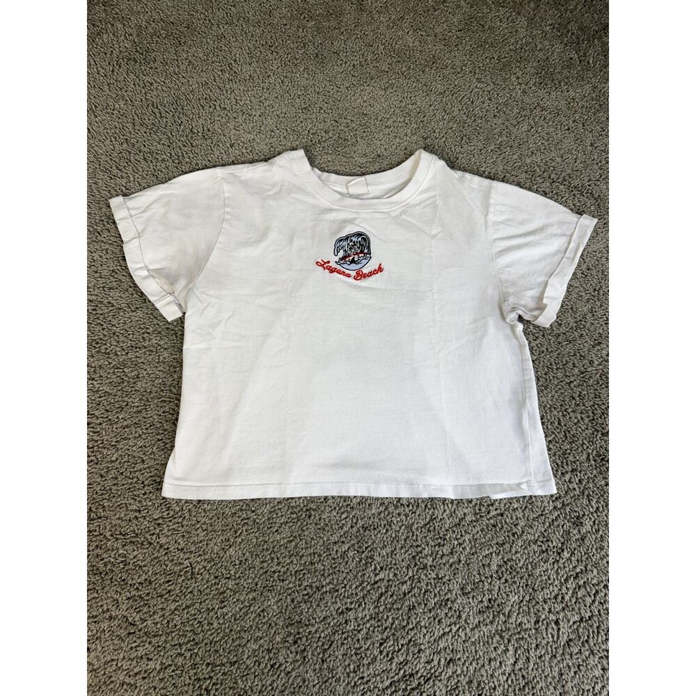 Laguna Beach Shirt Girls M White Cropped Graphic Embroidered Crewneck